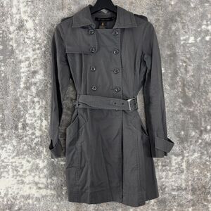 Grass Collection Womens Size S Belted Trench Coat Gray Button Long Sleeve Cotton
